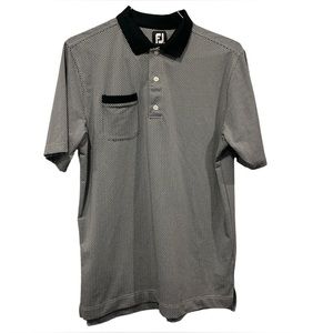 Foot Joy FJ Men’s White Black Geometric‎ Pattern Size M Golf Polo Shirt Logo EUC
